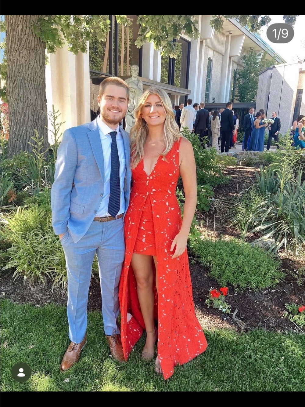 Alice + Olivia Orange-Red Plunging High-Low Gown